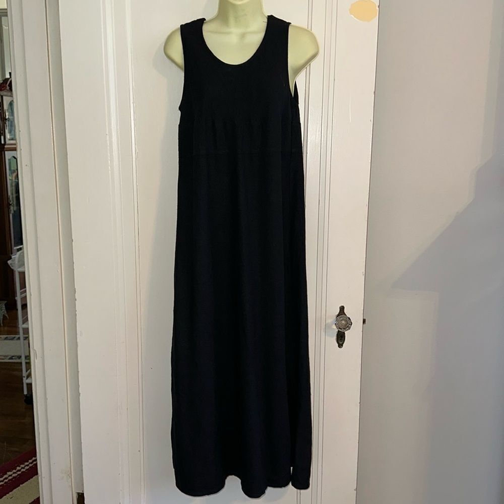 Vintage 90s Dare To Dress Black Linen/Rayon Tank Shift Midi Dress